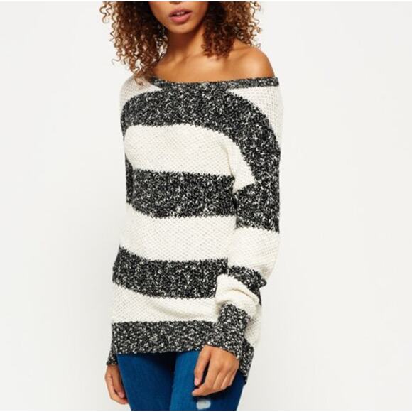 Superdry West Textured Striped Knit Sweater Small Winter Grunge Minimalist - Picture 1 of 5